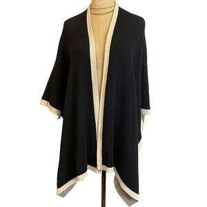IKE BEHAR Black/Cream Sweater Cardigan Poncho Shawl Top One Size